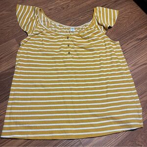 Old Navy Mustard Yellow Striped Flutter Sleeve Top | Size Large